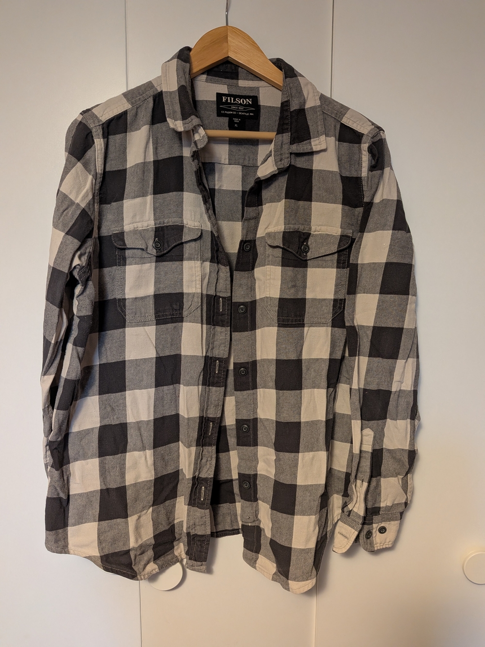 Filson Black & White Buffalo Check Button‑Down Flannel Shirt